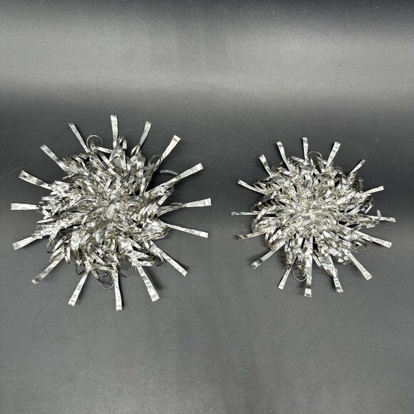 Vintage Atomic Starburst Christmas Ornaments Aluminum Handmade Set Of 2 Silver - Picture 2 of 8